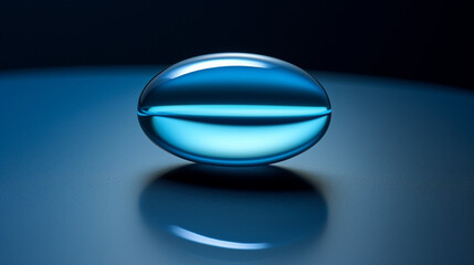 A blue pill on a reflective surface