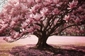 New Bloomy magnolia tree. Season plant park. Generate Ai