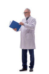 Old male doctor isolated on white