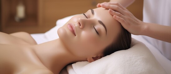 Obraz na płótnie Canvas Beautiful woman doing facial massage
