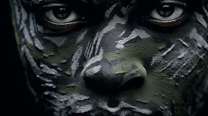 Close up of a Camouflage painted face.