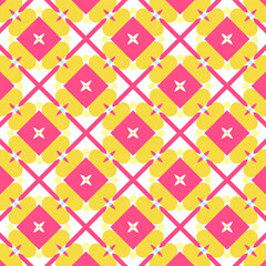 Fototapeta premium Seamless pattern with decorative floral elements. Shades of pink, yellow. Mexico floral mosaic,Ceramic tiles in a classic design feature intricate floral and leaf motifs, highlighting. 