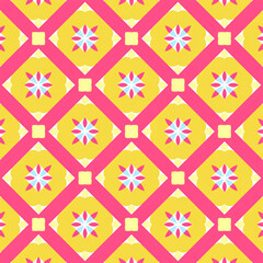 Seamless pattern with decorative floral elements. Shades of pink, yellow. Mexico floral mosaic,Ceramic tiles in a classic design feature intricate floral and leaf motifs, highlighting. 