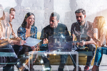 Business people in office work together during a meeting
