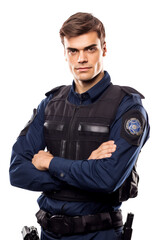 portrait of a young man as a police man on transparent background