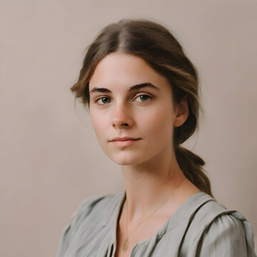 Portrait of a French Woman, natural look, clothes and background in thistle


