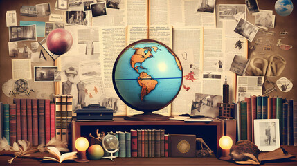 Earth globe map and news background