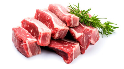 Raw pork ribs with herbs isolated on white background.