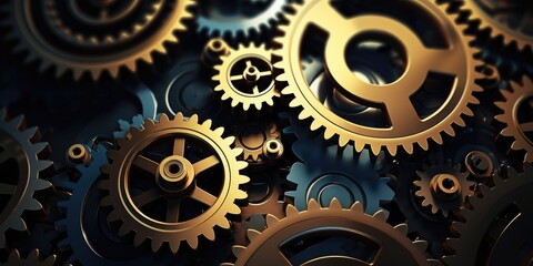 Elegant cog wheel assembly in gold and pale blue tones, perfect for an engineering backdrop
