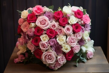 Romantic Bouquet flower heart. Floral summer gift. Generate Ai