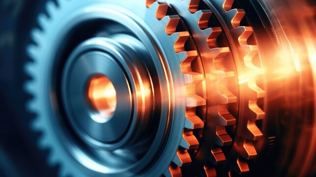 Gearwork design painted in a fusion of blue and orange, embodying the spirit of technology and engineering
