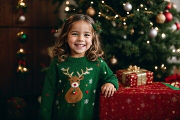 Holiday Bliss: A Little Girl's Delight by the Christmas Tree