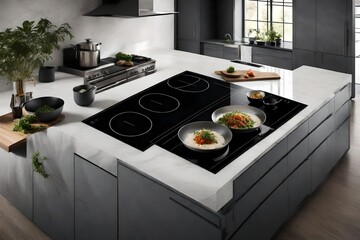 a sleek induction cooktop in a contemporary kitchen. - obrazy, fototapety, plakaty