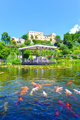 Der Seerosenteich in den Gärten von Schloss Trauttmansdorff in Meran, Südtirol (Italien)