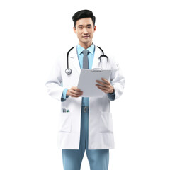 Fototapeta premium handsome asian male doctor, standing posture.isolated on transparent background,generative ai