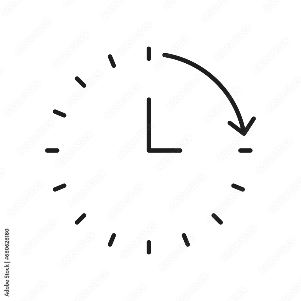 Poster Antique wall watch, time sign, retro clock face with round shape dial. Vector timepiece outline icon. Clock timer watch with dial face hands