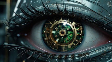 mechanical hi-tech eye, close-up, future concept