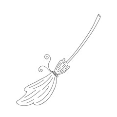 Witch magic broom hand drawn outline vector illustration, Halloween party design element, old witchcraft tool for holiday, cleaning household appliance, holiday celebration symbol