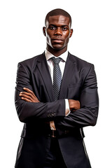 handsome african american business man in a suit with his arms crossed.isolated on transparent background,generative ai