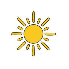 A hand-drawn cartoon sun icon on a white background.