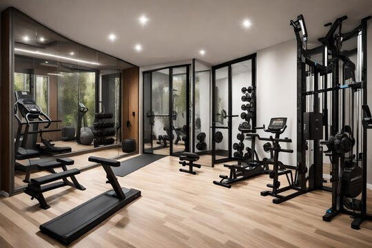 a home gym with state-of-the-art fitness equipment.