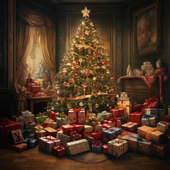 Naklejka na ściany i meble Christmas Presents under the tree.