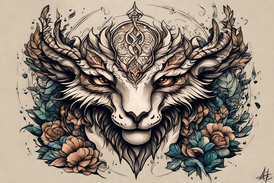 a tattoo design featuring a mythical creature.