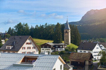 Churwalden village in Switzerland. Formerly Parpan. Beautiful swiss alpine countryside with a...