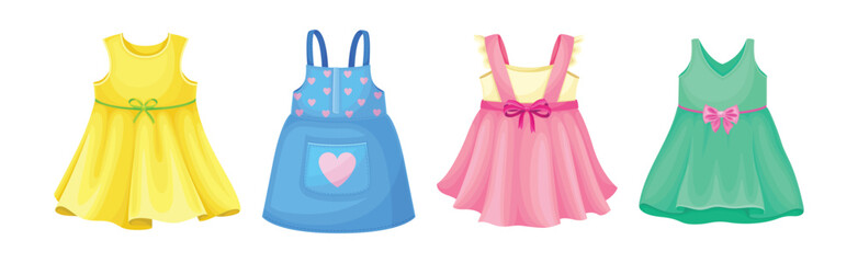 Bright Girlish Garments and Clothing for Summer Vector Set
