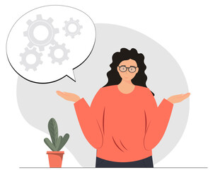 Person finding ideas, creativity, making some decisions, working out plan, flat vector illustration