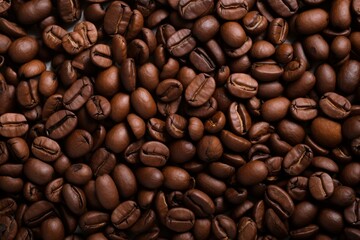 Fototapeta premium Glossy Brown coffee beans. Seed cafe texture. Generate Ai