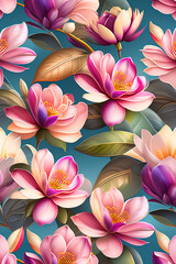 seamless flat pattern with magnolia and foliage