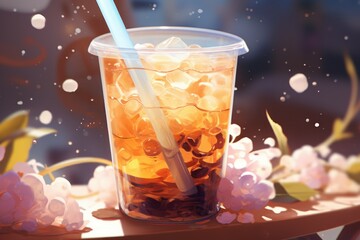 Refreshing Bubble tea. Sugar drink. Generate Ai