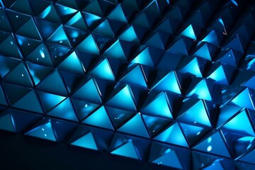 Bright, futuristic surface displaying illuminated blue 3D tetrahedrons. Generative AI