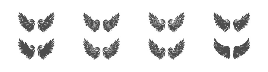 Angel wings set flat cartoon isolated on white background. Vector isolated illustration
