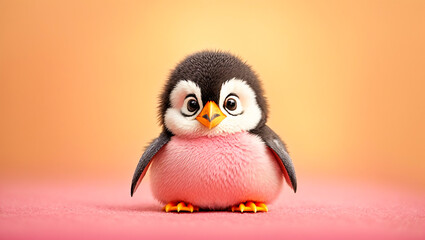 Cute cartoon penguin on a color background