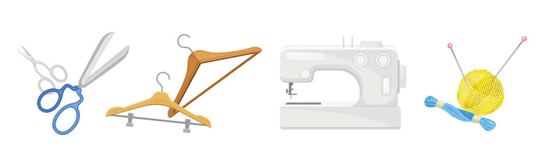 Different Sewing Tools and Equipment for Dressmaking Vector Set