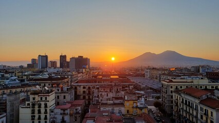 Naples - Italy - Campania -Sunrise in Naples with a view of the Vesuvius volcano