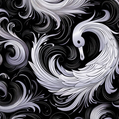 Fototapeta premium A beautiful elegant swan on a seamless modern wallpaper design with nature-inspired patterns