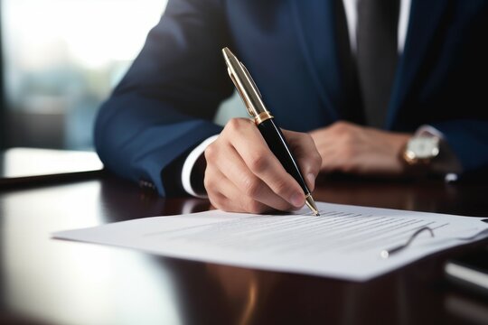 Official Hand signing contract. Document signature. Generate Ai