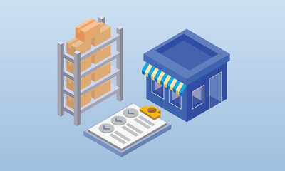 Warehouse Workers, Delivery Service.on blue background.3D design.isometric vector design Illustration.