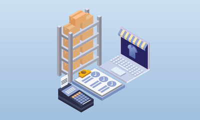 Obraz premium Paying for Online Purchase.on blue background.3D design.isometric vector design Illustration.