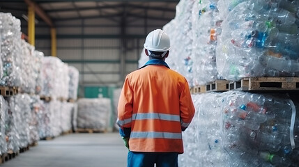 Engineer Standing and looking back The plastic bottle in the recycling industry,generative ai