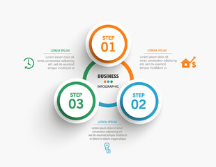 Modern business infographic template with 3 options or steps. Can be used for workflow layout, diagram, annual report, web design