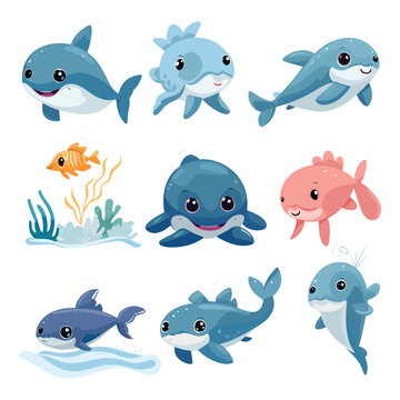 set of cartoon sea animals