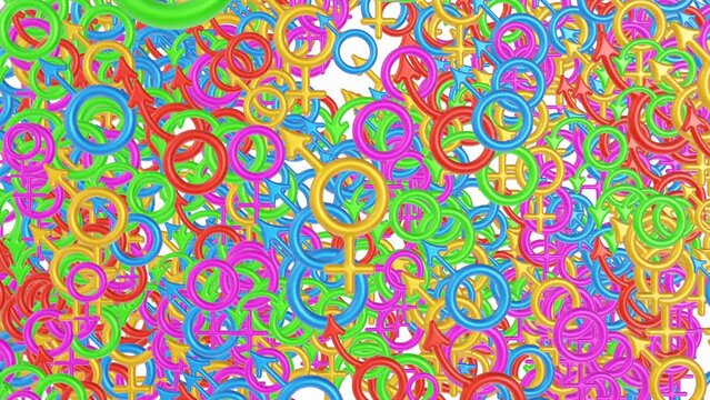 Background from lots of symbols of gender. Animated 4K background from symbols of gender against a white background. 4K videos