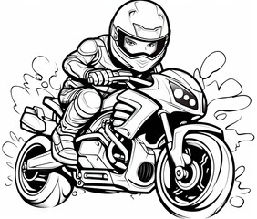  a drawing of a person riding a motorcycle with a helmet on.  generative ai