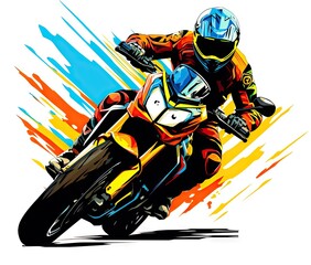  a person riding a motorcycle on a colorful background of paint.  generative ai