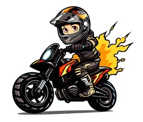  a person riding a motorcycle with a helmet on and flames coming out of it.  generative ai