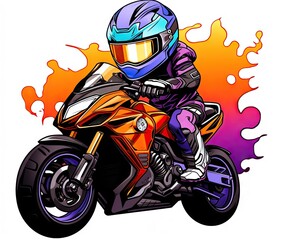  a person riding a motorcycle on a track with flames behind them.  generative ai